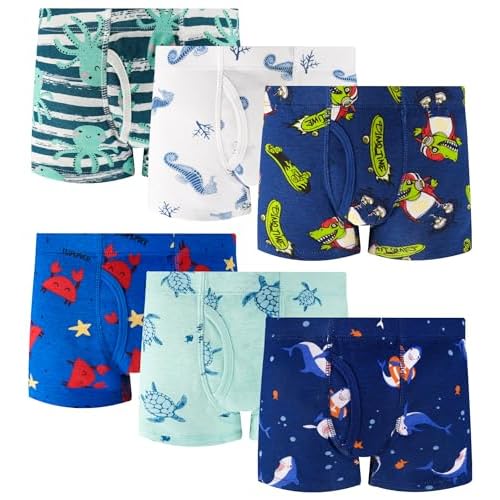 100% Cotton Boys Soft Boxer Briefs Size 18M-12Yr Tagless Underwear 6-Pack 2T White-ocean-a23