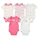 Zanie Kids Baby Short Sleeves Print Bodysuit Snap Closure Cotton Sleep and Play, 5-Pack, Birds, 6-9...