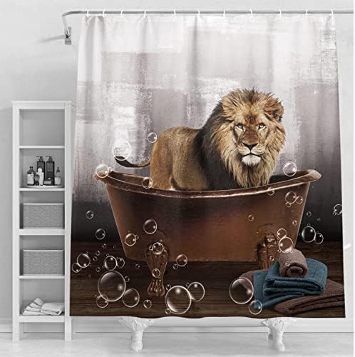 AQUAR Lion Shower Curtain for Bathroom, Cute Animal Lion Print Bath Curtains with 12 Hooks, Animal Shower Curtains for Bathtub Decor, Waterproof Washable Fabric Shower Curtain, 72 x 72 inch