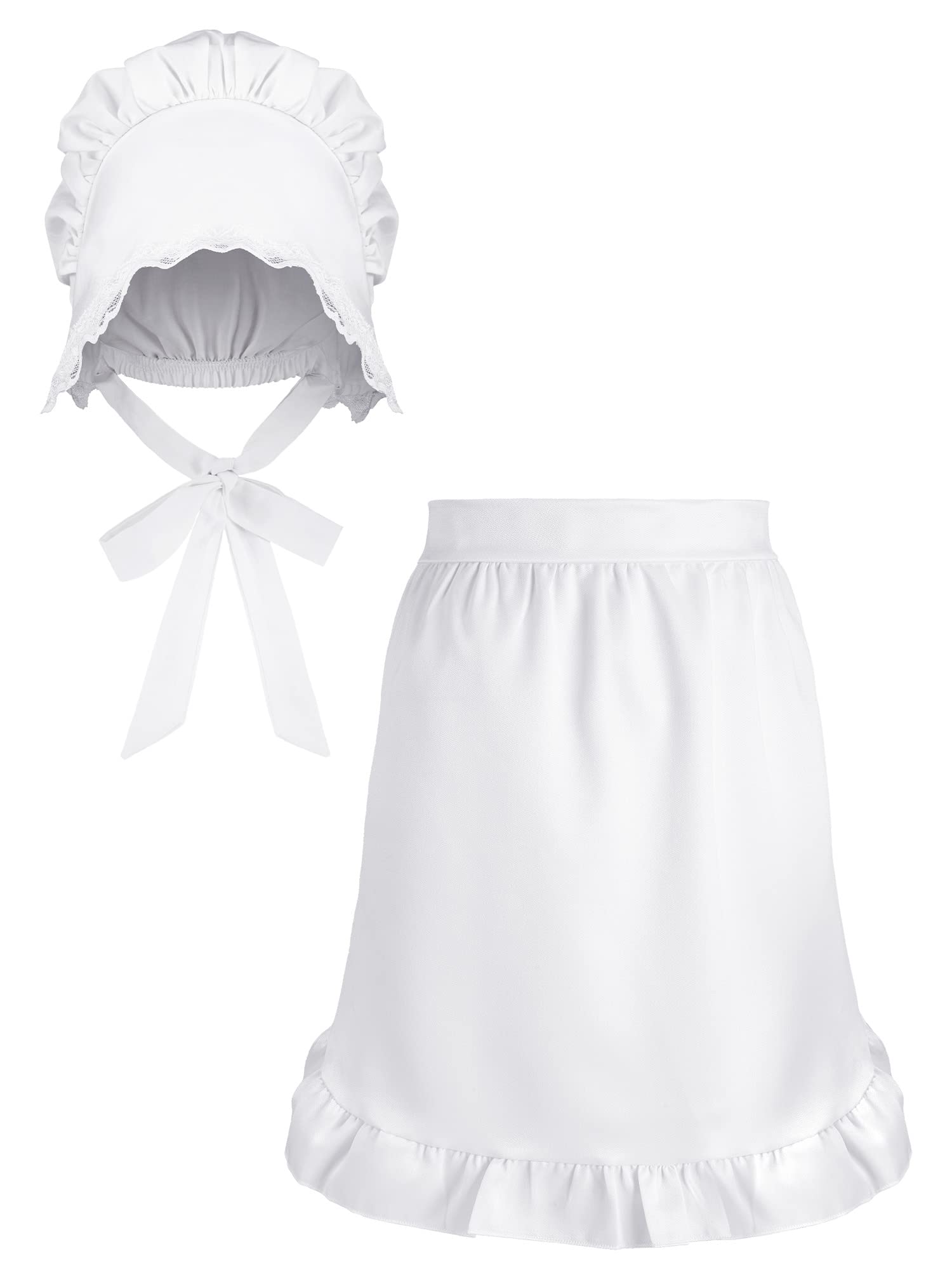 Newcotte 2 Pieces Colonial Costume Accessory Set Include White Mob Cap Bonnets for Women and Cosplay Half Apron