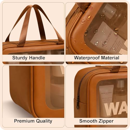 Image of Travel Makeup Pouch Set Toiletry Bag Cosmetic Organizer Bag for Women and Girls Toiletry Storage Kit Set of 3 (Brown)