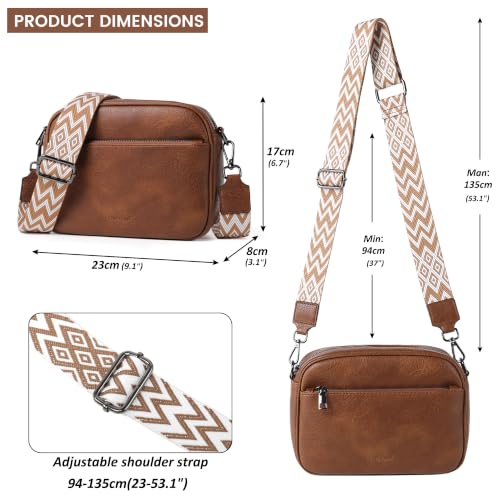 Image of TANTOMI Crossbody Bags for Women Trendy,Vegan Leather Crossbody Purses for Women Small Shoulder Bag Handbags with Wide Strap (Brown)