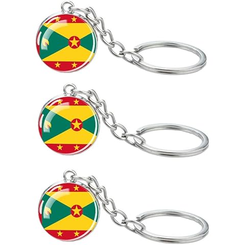 LLBFHH 3 Pcs Grenada Flag Key Chain,Cool Keychain for Car Keys, Stainless Steel Keyrings & Keychains,Used for Home Decoration, Jewelry Hanging Decorations. Cover