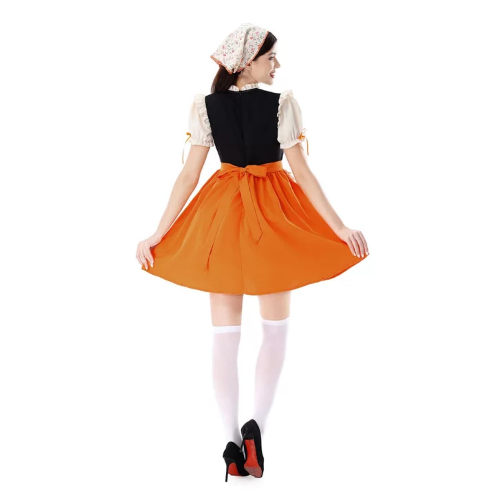 Générique Robe Dirndl Femme Oktoberfest Traditionnelle - Manches Bouffantes, Corset Lacé, Tablier à Volants Fleuri, Costume Bavaroise pour Fête à Thème, Carnaval et Soirée Déguisée