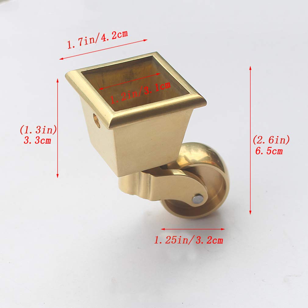 Rotella, Rotella Girevole, Rotella con Freni, Set di 4 Ruote girevoli in Metallo, Rotella in Ottone, Rotella Quadrata per mobili, carico 440 libbre, per Pianoforte, tavolino da Caf