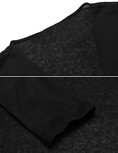 Concep Open Front Black Shrug Cropped Top Shirt Long Sleeve Wrap Cardigan for Women (Black, XXL)