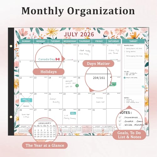 Image of Ospelelf Desk Calendar 2026-2027 Large 22 inchx17 inch Monthly Family Planner Pad with Protective Cover 18 Months Use July 2026 to December 2027 Ditsy Floral