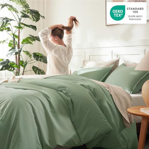 Image of Litanika Comforter Full Size Set Sage Green, 3 Pieces Lightweight Bed Set, Solid Bedding Comforters Sets, Soft All Season Down Alternative Quilt Blanket
