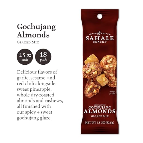 Image of Sahale Snacks Gochujang Almonds Glazed Mix, 1.5 oz Bags (18 Packs) - Dry-Roasted Deluxe Mixed Nuts Inspired By Traditional Korean BBQ - Non-GMO, Kosher, & Certified Gluten-Free Snacks