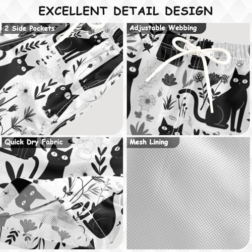 Boys Swim Trunks with Pockets and Quick Dry Fabric,Cat Flower Grass Kids Swimwear Boy Swimsuit 3T3