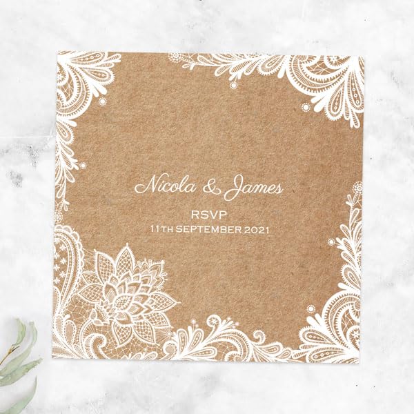 Dotty about Paper Rustic Lace Pattern Wedding RSVP Cards - Pack of 10