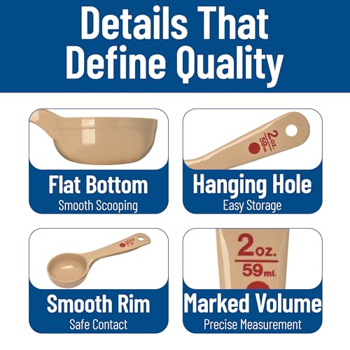 Image of Carlisle FoodService Products CFS 432406 Solid Short Handle Portion Control Spoon, 2 oz, Beige (Pack of 12)