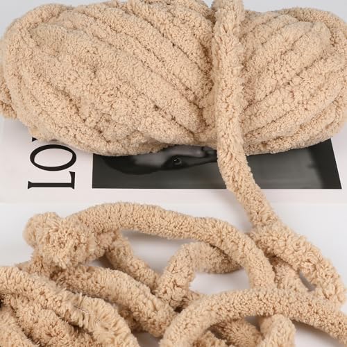 Image of 8 Packs Jumbo Chunky Chenille Yarn - 2040g(72oz) 245 Yards (224m) Bulky Yarn - Chunky Yarn for Hand Knitting Blanket,Cushions, Pet Bed - Soft and Durable(Khaki)