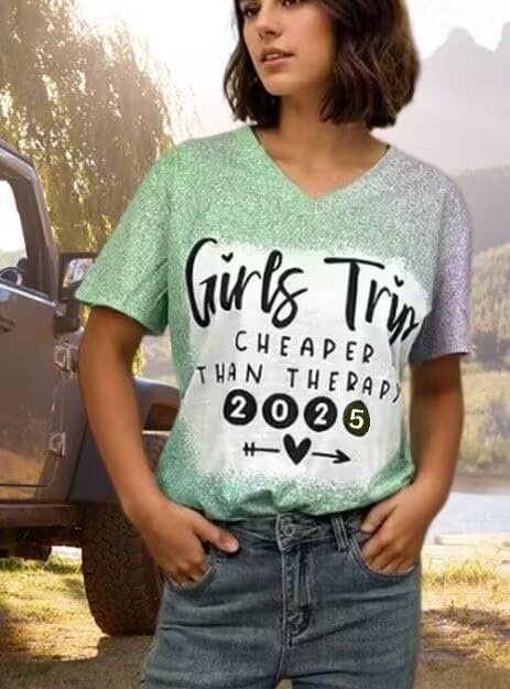 Girl's Trip Cheaper Than Therapy Shirt for Women Letters Printed Funny Girls Trip T Shirts Summer Vacation Shirt2