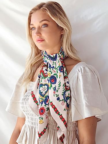 Image of DRESHOW 35 inch Large Square Satin Head Scarf - 4Pcs Silk Accessories Classic Patterned Squares Beach Bandanas for Women