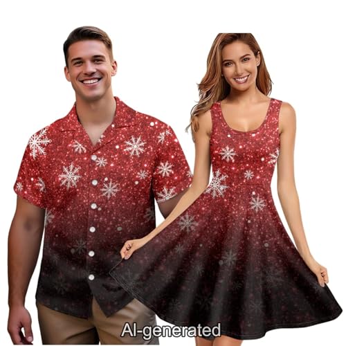 Image of Dreaweet Summer Dresses for Women A-Line Sleeveless Flowy Sun Dresses,Men's Casual Button-Down Shirts,Couple Matching Outfits