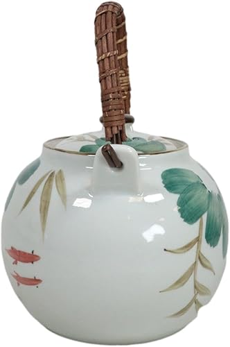 Miniatura 11 de Ebros Feng Shui Yin Yang - Par de peces koi japoneses en lirio estanque de cerámica, 38 onzas con mango de bambú, decoración del hogar, tetera