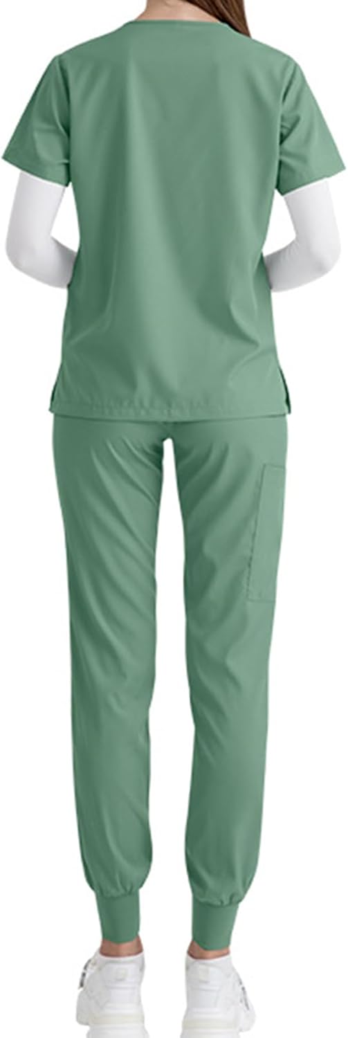 Custom Scrubs for Women Set V-Neck Top & Yoga Jogger Pants Add Your Logo Name Medical Nursing Uniform Workwear