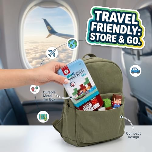 Image of Happy Hues 38Pcs Mini Magnetic Blocks Travel Set - Pixelated Building Cube Magnets with Storage Tin - STEM Educational Toy, Screen-Free Road Trip Travel Toy for Kids Boys Girls Ages 3+