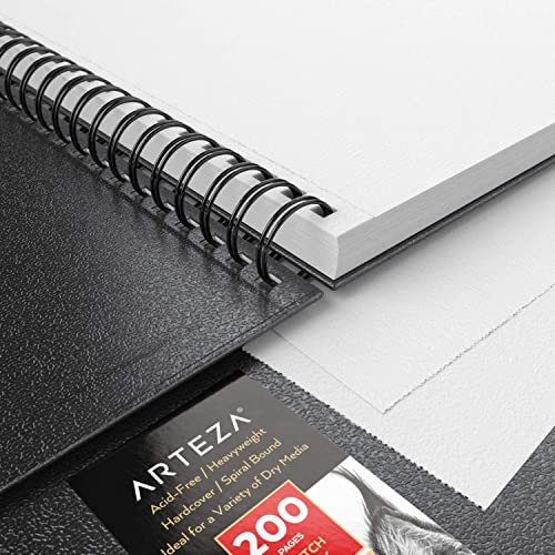 Arteza Sketch Book, 9X12-Inch, 2-Pack, Black Drawing Pads, 200 Sheets Total, 68 Lb 100 Gsm, Hardcover Sketchbook, Spiral-Bound, Use With Pencils, Charcoal, Pens, Crayons & Other Dry Media #TOP1