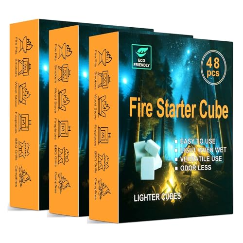 Natural Fire Starter for Fireplaces: 144 Premium Odorless Fire Starters Squares | Waterproof Quick Firestarters Cubes for Campfires | Wood Stove | Gri