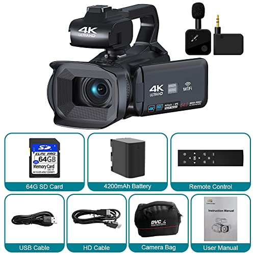 Komery Video Camera Camcorder Uhd Video Camera 4K 64Mp With Focus Function 4.0 Inch Touchscreen Wireless Lavalier Mic, 18X Digital Zoom 4K Video Camera, 4K Camcorder With 64G Sd Card Wifi #TOP1