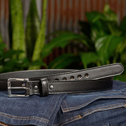 Bullhide Belts Mens Leather Belt, Genuine Full Grain Leather, Heavy-Duty Stitched Belts for Work, Casual, Dress, 1.25