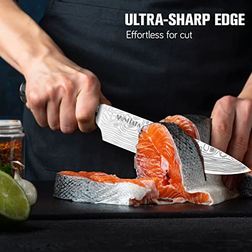 MOSFiATA Set Coltelli da Cucina Professionali, Coltello Cucina da Chef Professionale con Affilatore e Protezione del Dito, 3 Pezzi - immagine 5
