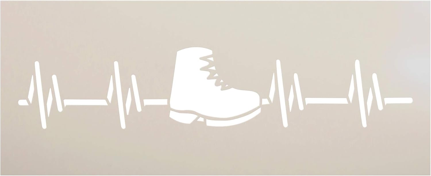 Hiking Heartbeat Pulse Stencil by StudioR12 | DIY Outdoor Boot Adventure Home Decor | Craft & Paint Wood Sign Reusable Mylar Template | Fun Travel Nature Lover Select Size (13.5 inches x 5.5 inches)