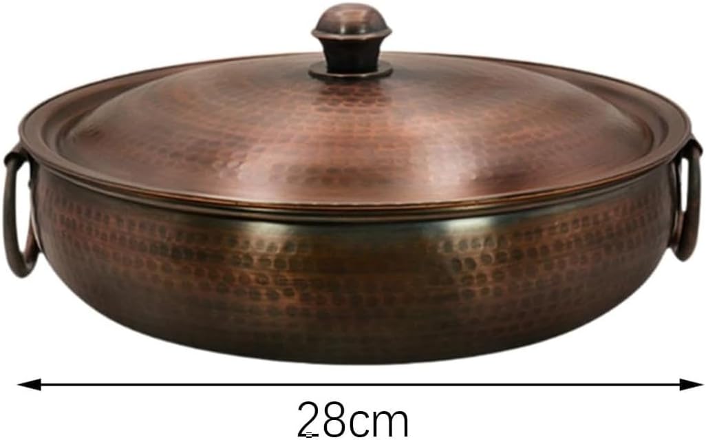 Hammered Copper Hot Pot Copper Chafing Dish,Traditional Induction Pot, Thick with Lid, Cooking Pot for Home for Household Restaurant Parties,26CM