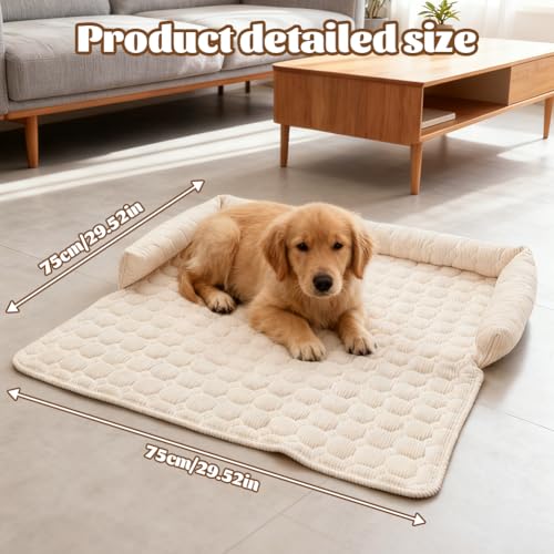 Meenewching Hundebett Sofa, 75x75cm Weiches Waschbares Sofabett Hund, Hundedecke Sofa mit Rand, Sofaschutz, Flauschiges rutschfest Hundekissen für Kleine und Mittlere Hunde und Katzen, Beige