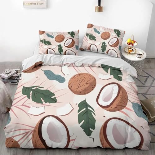 NDXRWDZR Parure de Lit 220x240 Adulte Noix De Coco Housse de Couette 2 Personnes avec Fermeture Éclair Confortable Respirant Microfibre Housse de Couette et 2...