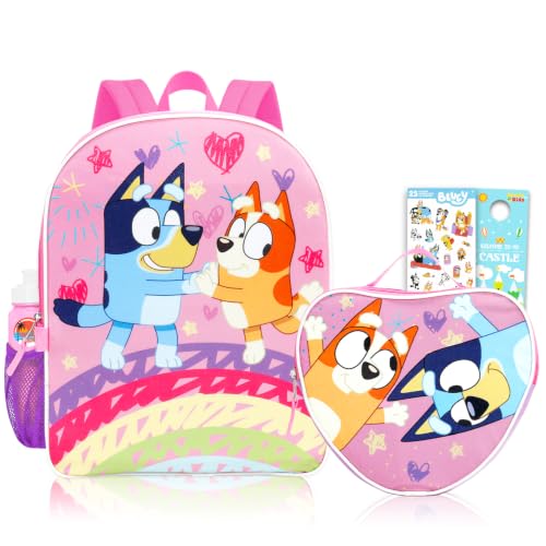 Bluey and Bingo Backpack with Lunch Box for Girls - Bundle with Pink 15 School Bag Lunch Bag and More | Bluey School Supplies for Kids