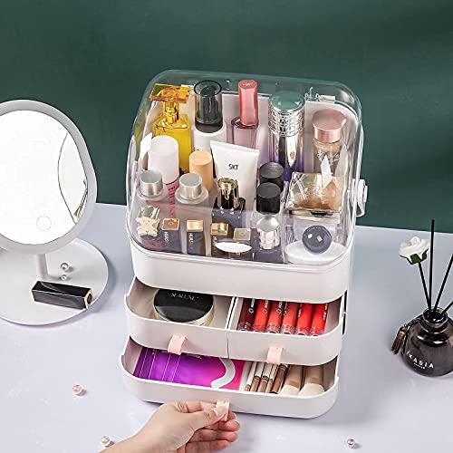 Haturi Makeup Organizer, Waterproof&Dustproof Cosmetic Organizer Box with Lid Fully Open Makeup Display Boxes, Skincare Organizers Makeup Caddy Holder for Bathroom, Dresser, Countertop Bedroom-White - Image 5