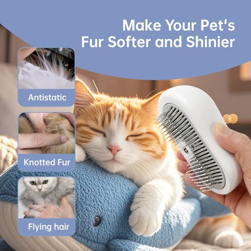 Image of Cat Brush for Shedding Rechargeable Cat Steam Brushes for Indoor Cats Self-Cleaning Pet Grooming Tool for Long and Short Hair Steamy Dog Comb Cat Deshedding Hair Brush, Grey