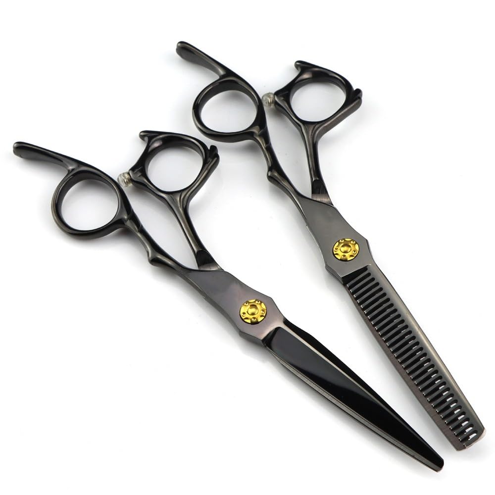 Haarschneideschere, 6 Zoll Professionelle Jp440C Stahl Schwarz Haarschneideschere Haarschnitt Effilierschere Friseurschere, Effilierschere-B,Satz-B