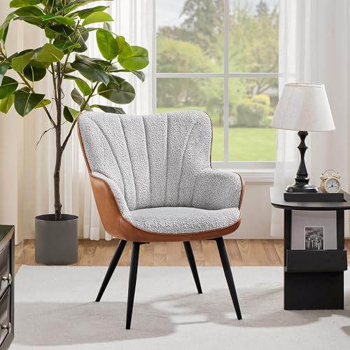 Sillón Moderno Tapizado Boucle Color Gris y Marrón miniatura 2