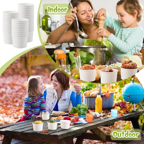 Image of Fulmoon 8 oz 100 Pack Paper Containers with Lids Soup Bowl Cup, White | Disposable Ice Cream Cup, Kraft Food Containers with Vented Lid Stackable for Hot Soup Dessert Cake Fruit Microwave Takeout