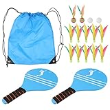 LIOOBO Strand Paddel Set Holzschläger Beachball Badminton Schläger Cricket Ball mit Federball Beutel für Büro Outdoor Sport Style b