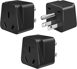Canada Travel Adapter Type B - Universal Power Plug Converter for Australia/China/New Zealand/Argentina to CA, 2000W 110V-250V Dual Grounding 3 Prong, Black
