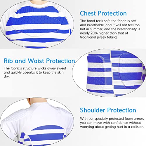 Eicolorte Men Football Padded Shirt Rib Chest Shoulder 6 Pads Protectors Gear for Baseball Basketball (Medium)