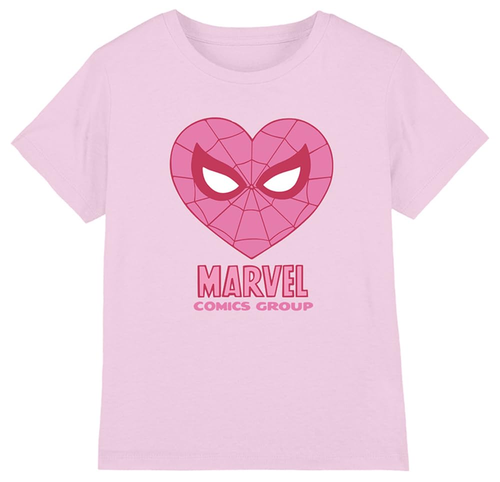 Spiderman Marvel Comics Heart Girls T Shirt, Light Pink, 12-13 Years