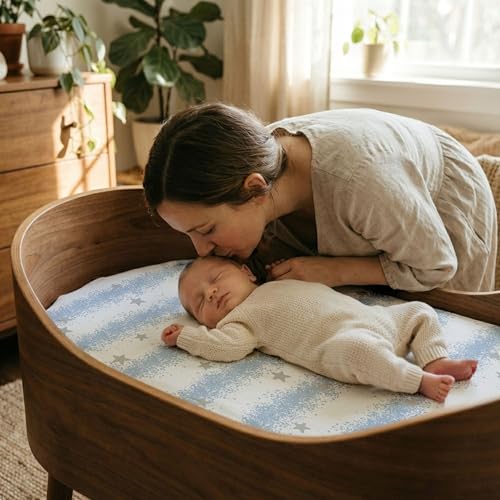 Image of Gllquen Baby Bassinet Sheets 2-Pack for Baby Girl Boy Blue Star