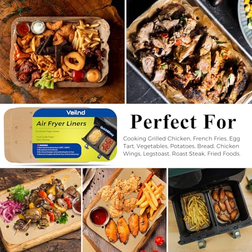 Image of Air Fryer Liners Disposable Parchment Paper Sheets: 50PCS Rectangular Perforated Baking Paper for Ninja DZ201 Foodi 6-in-1 8-qt. 2-Basket and Mini Indoor Grill (8.6x5.5 Inch)