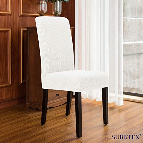 Subrtex Dining Room Chair Slipcovers Parsons Chair Covers Set Of 2 Stretch Dining Chair Covers Removable Washable Kitchen Chair Covers Chair Protector Covers For Dining Room,Party,Hotel(Creme) #TOP5