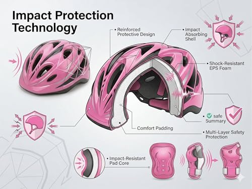 Image of JERN 7 Pieces Kids Children Plastic Roller Skating Bicycle Cycling Scooter Helmet Knee Elbow Pad Wrist Guard Set (Pink)