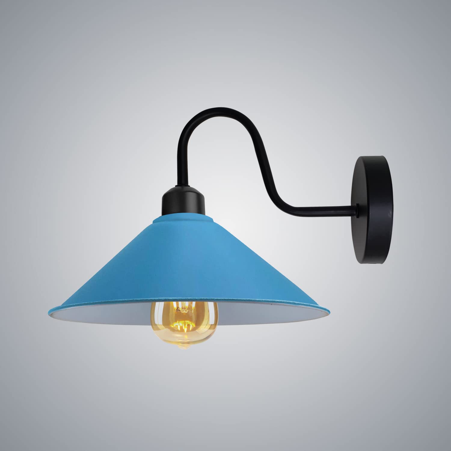 DC VOLTAGE Vintage Swan Neck Wall Sconce with 22cm Metal Cone Shade Rustic E27 Base Wall Mounted Lighting Fixture for Bedroom Living Room Corridor Hallways Restaurant