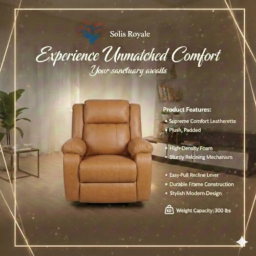 Image of Solis Royale 1 Seater Recliner Sofa Chair | Motorized Recliner Lounge Sofa Chairs for Relaxing | Comfortable Cushioned | Living Room, Bedroom, Office (Classy Calm - Tan, Classy Calm - Leatherette)