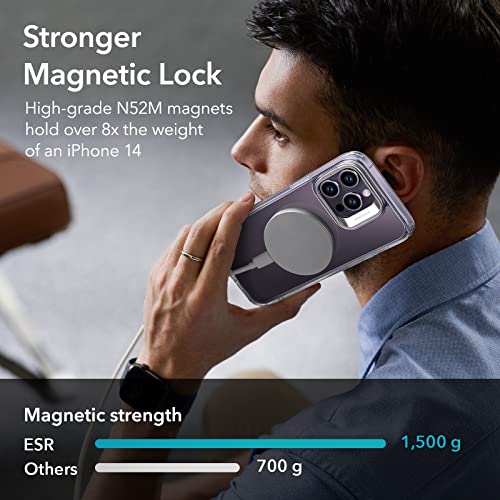 Image of ESR for iPhone 14 Pro Case, Compatible with MagSafe, Built-in Camera Ring Stand, Military-Grade Protection, Magnetic Phone Case for iPhone 14 Pro, Classic Kickstand Case (HaloLock), Clear