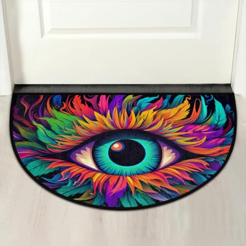 Image of Colorful Eyes Abstract Print Half Round Door Mat Outdoor Entrance Large 24 inchx36 inch Half Circle Welcome Entrance Way Mat Semi Circular Front Door Mats Area Rug for Garage, Patio, High Traffic Areas